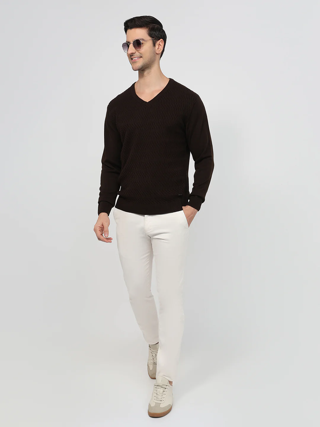 Park Avenue Men Brown Structure Regular Fit Acrylic Sweatshirt - Image 5