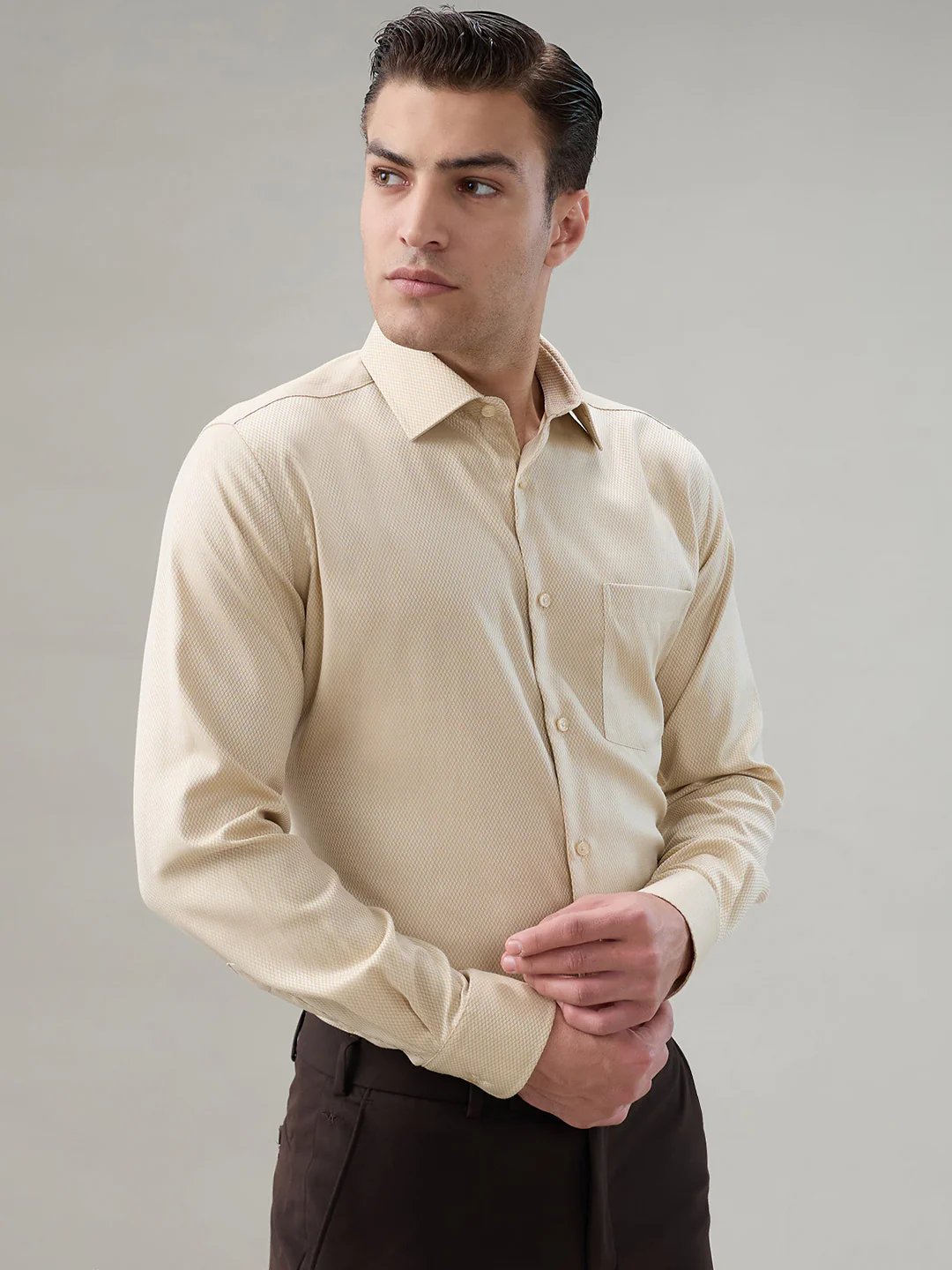 Park Avenue Men Brown Structure Regular Fit Cotton Formal Shirt - Image 2