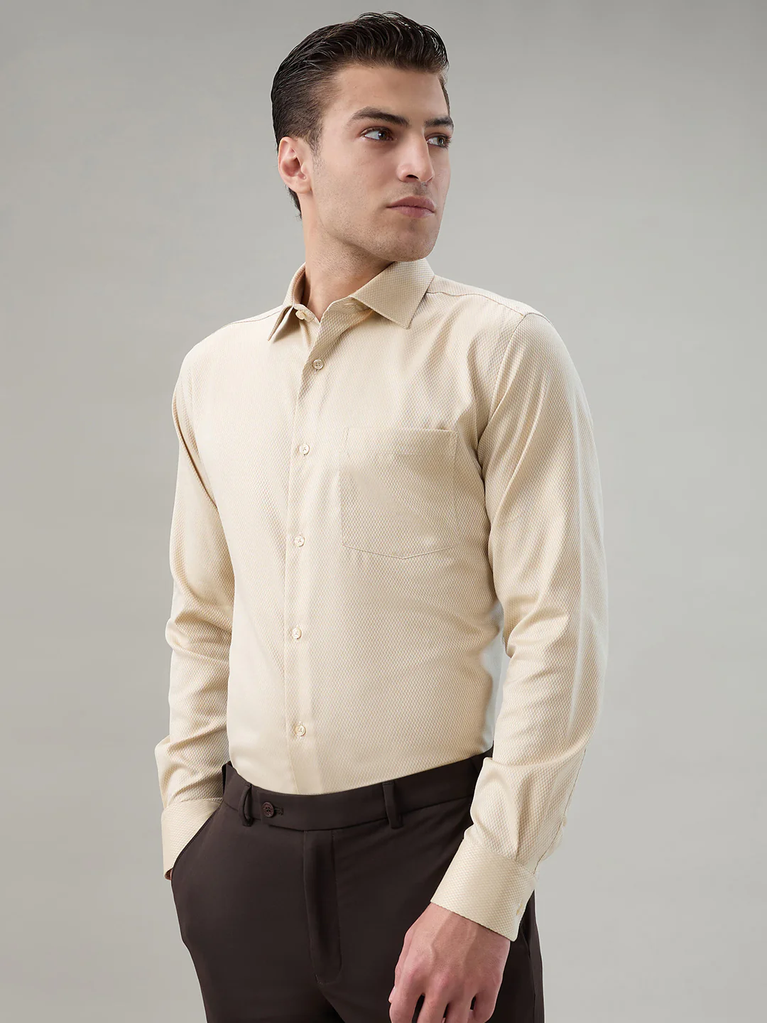 Park Avenue Men Brown Structure Regular Fit Cotton Formal Shirt - Image 3