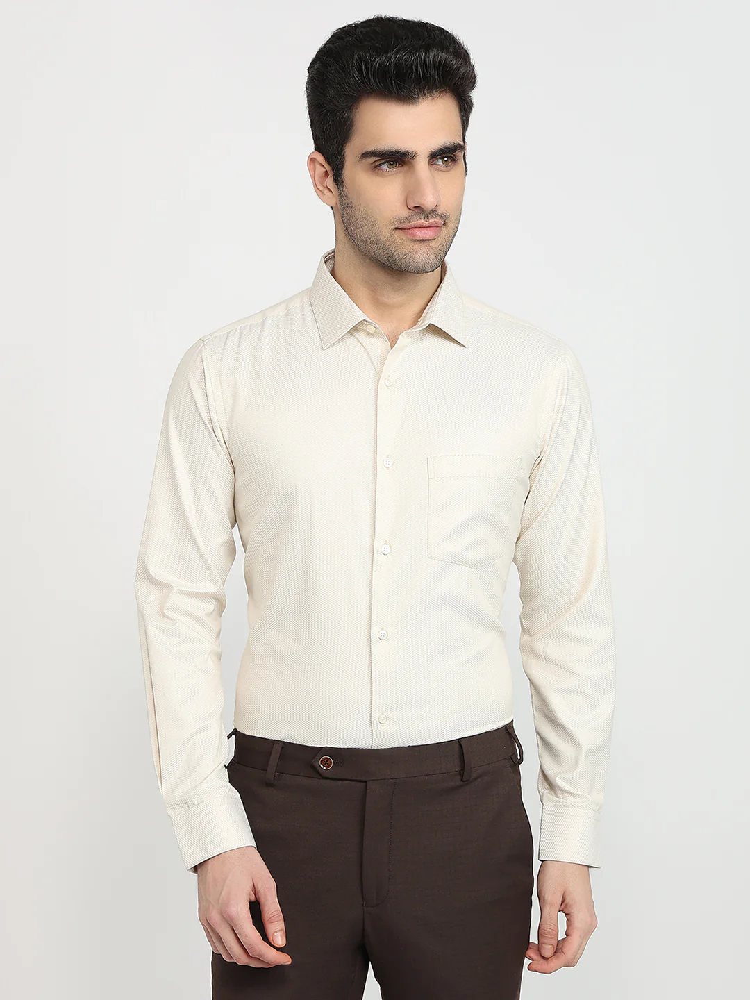 Park Avenue Men Brown Structure Slim Fit Cotton Blend Formal Shirt