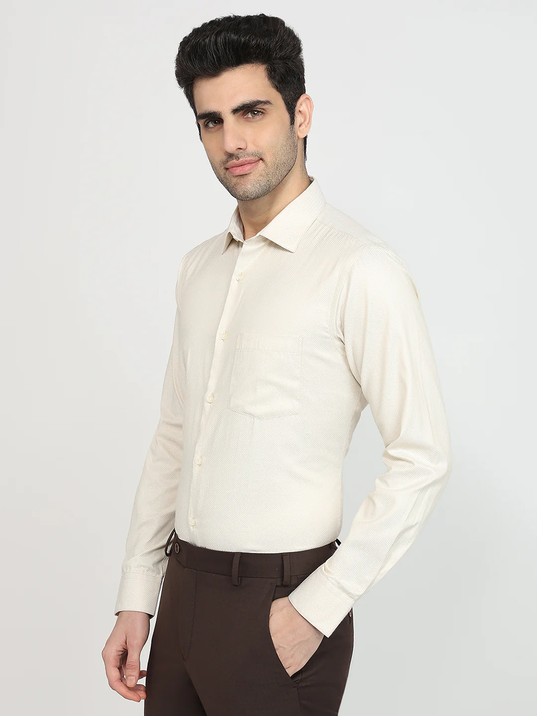 Park Avenue Men Brown Structure Slim Fit Cotton Blend Formal Shirt - Image 2