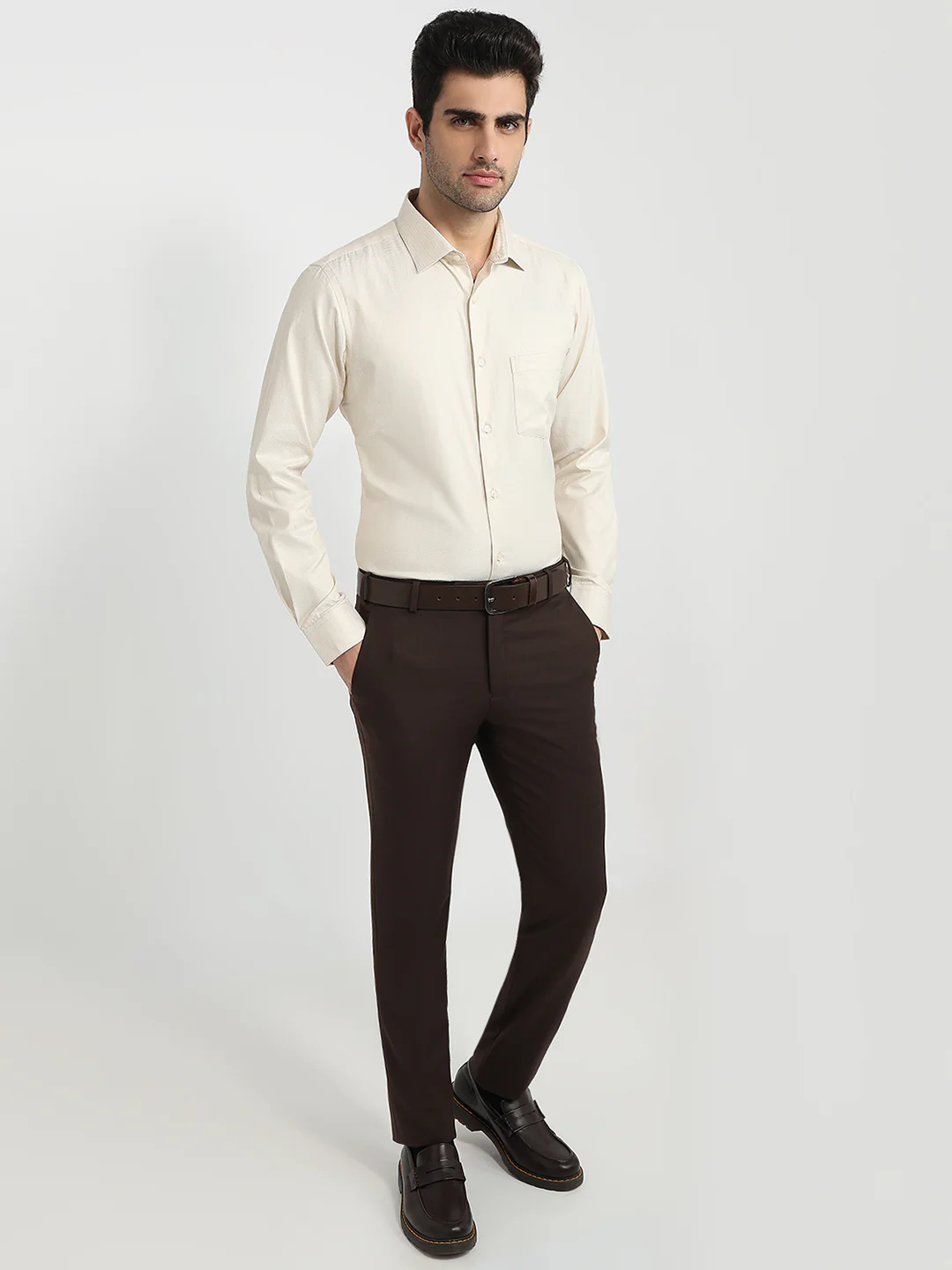Park Avenue Men Brown Structure Slim Fit Cotton Blend Formal Shirt - Image 5