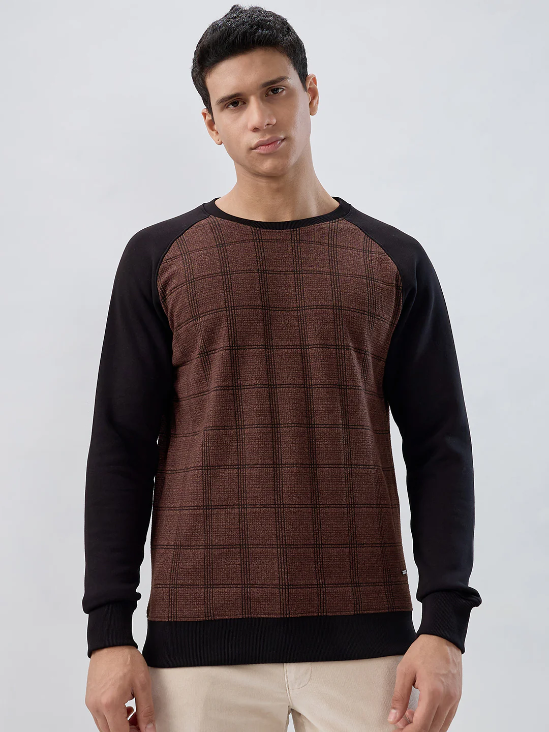 Park Avenue Men Brown Structure Slim Fit Cotton Blend Sweatshirt