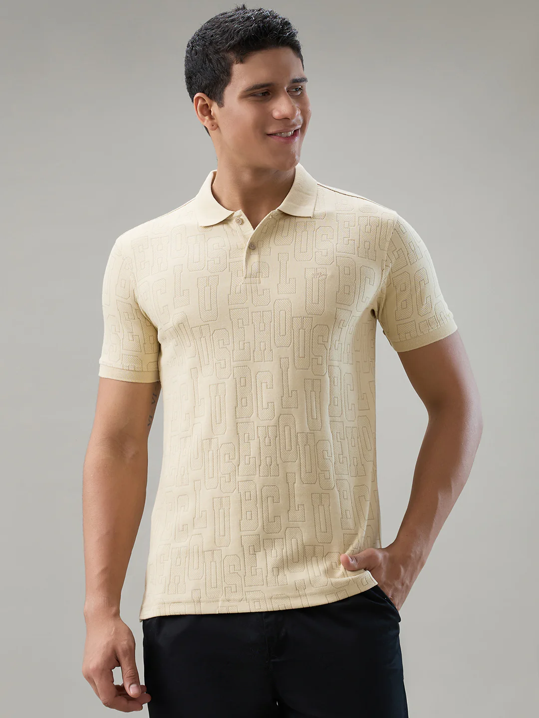 Park Avenue Men Brown Structure Slim Fit Cotton T-Shirt