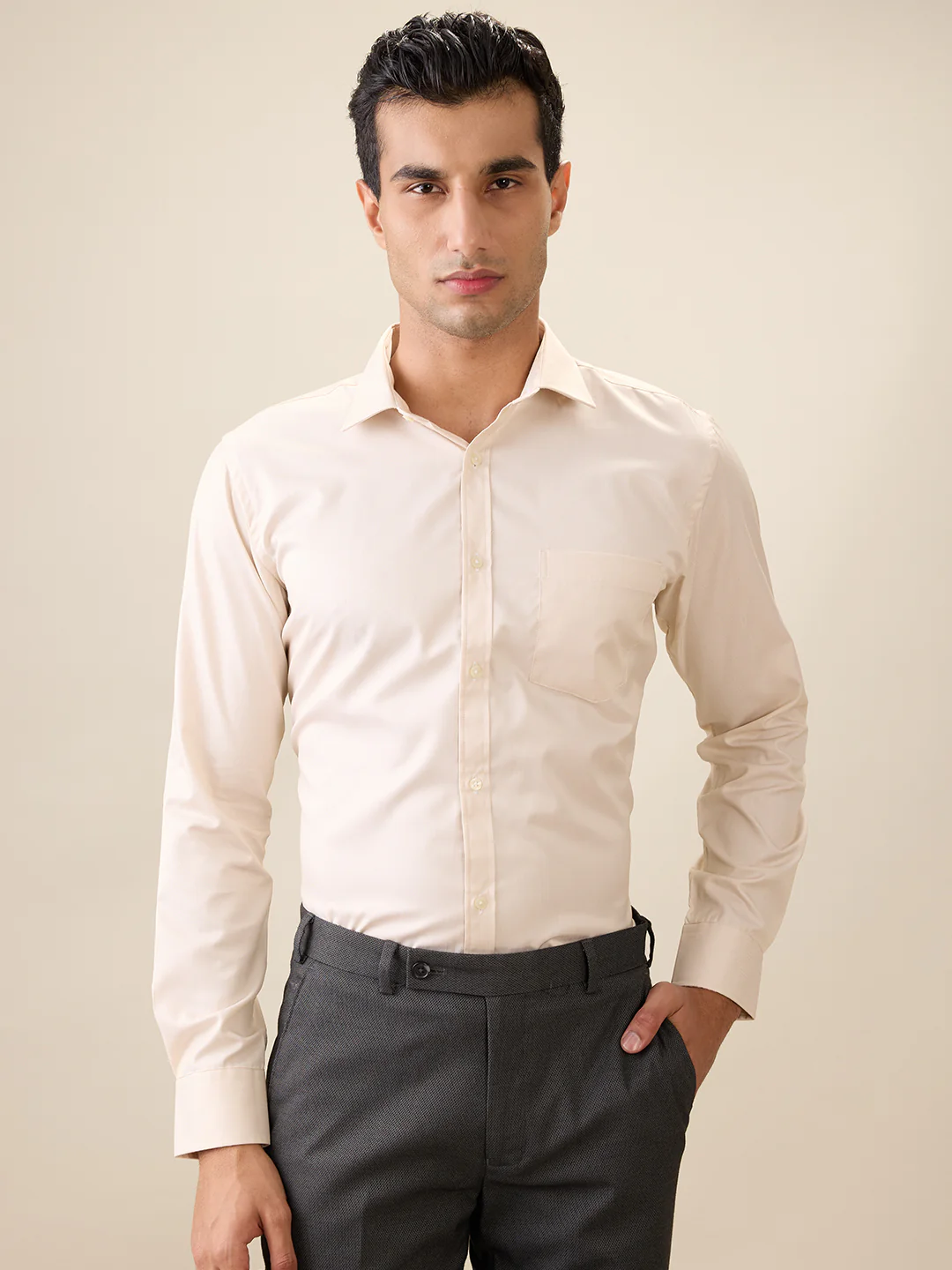 Park Avenue Men Brown Structure Slim Fit Polyester Blend Formal Shirt