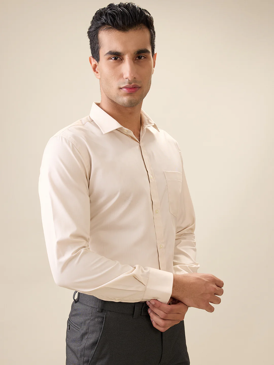 Park Avenue Men Brown Structure Slim Fit Polyester Blend Formal Shirt - Image 2