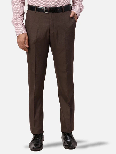 Park Avenue Men Brown Structured Slim Fit Polyester Blend Trouser