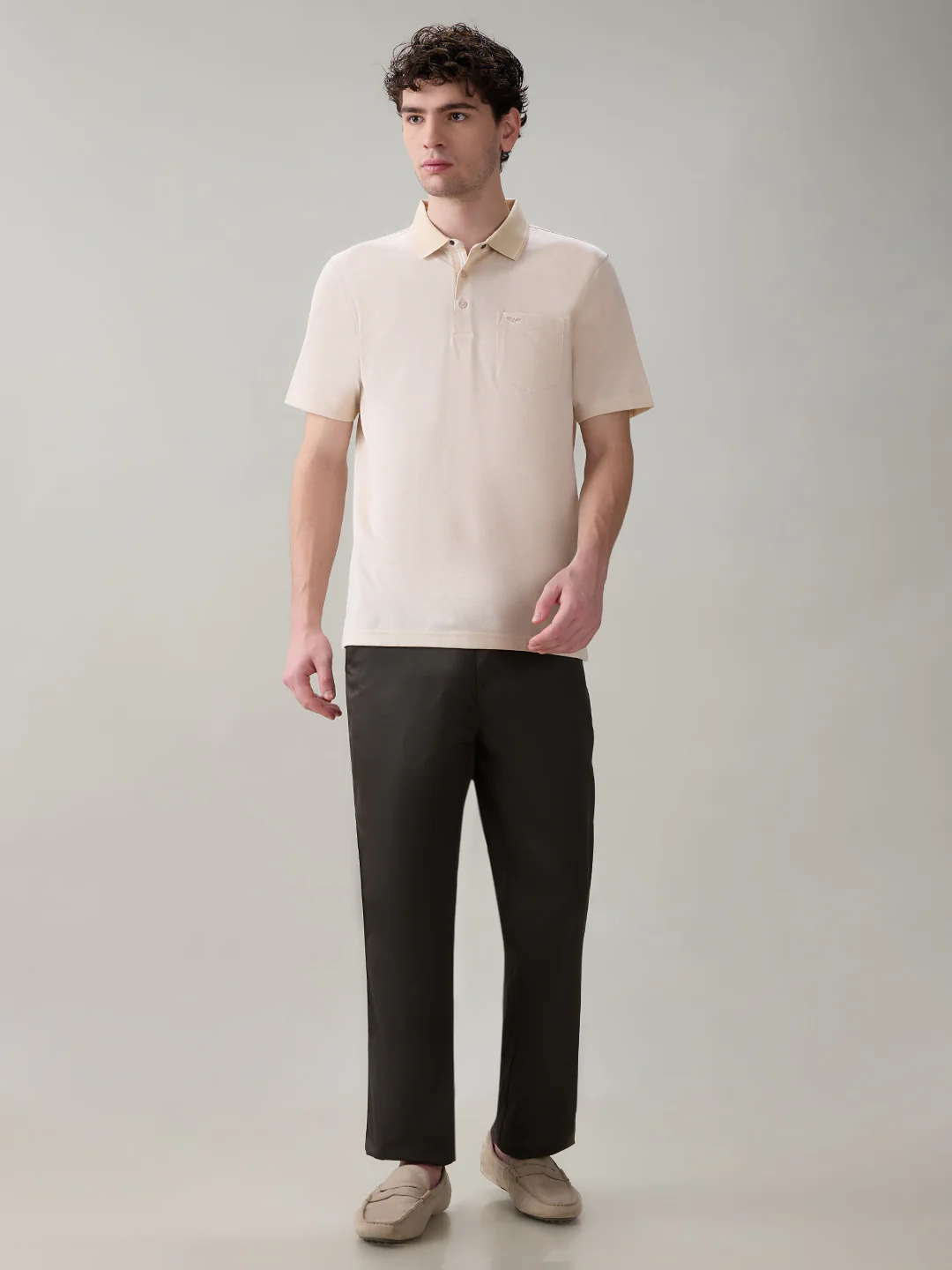 Park Avenue Men Brown Two Tone Slim Fit Cotton T-Shirt - Image 5