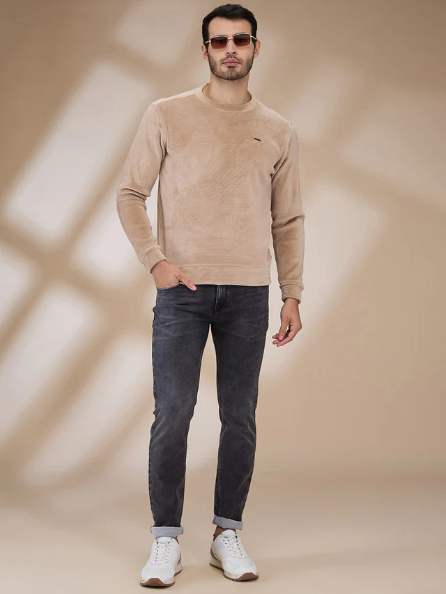 Park Avenue Men Brown Velvet Slim Fit Polyester Blend Sweatshirt - Image 2