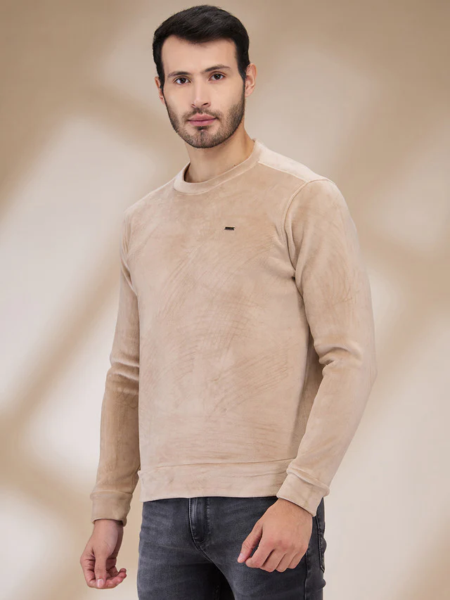 Park Avenue Men Brown Velvet Slim Fit Polyester Blend Sweatshirt - Image 3