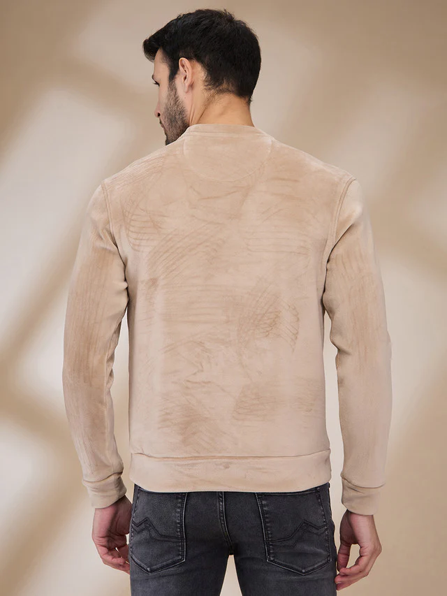 Park Avenue Men Brown Velvet Slim Fit Polyester Blend Sweatshirt - Image 4