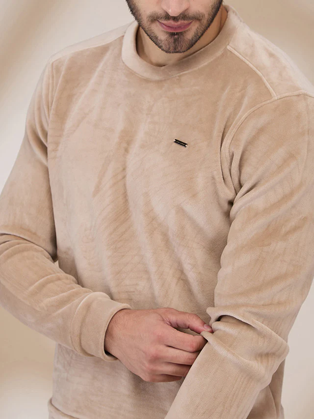 Park Avenue Men Brown Velvet Slim Fit Polyester Blend Sweatshirt - Image 5