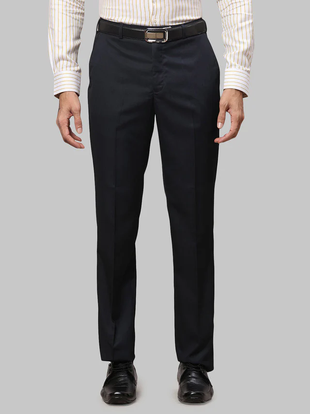 Park Avenue Men Fancy Blue Solid Regular Fit Trouser
