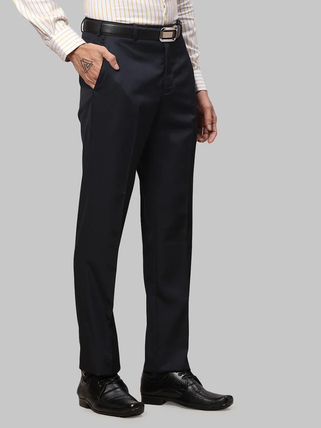 Park Avenue Men Fancy Blue Solid Regular Fit Trouser - Image 2