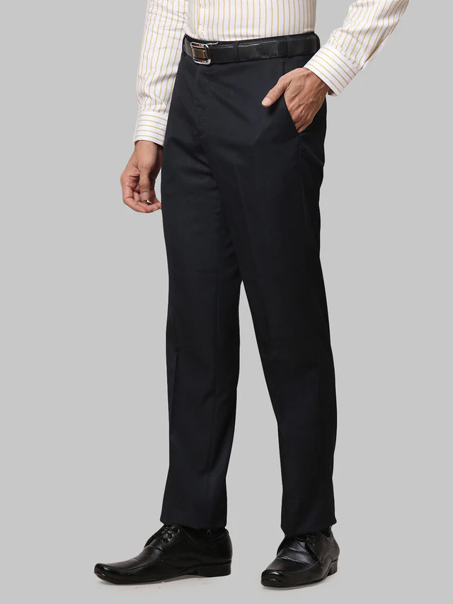 Park Avenue Men Fancy Blue Solid Regular Fit Trouser - Image 3