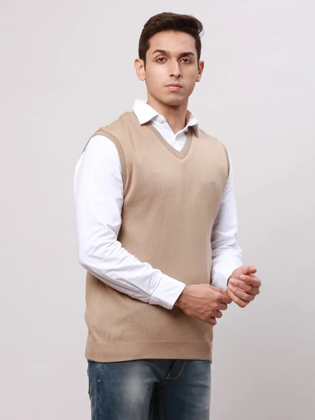 Park Avenue Men Fawn Regular Fit Solid Cotton Pullovers - Image 2