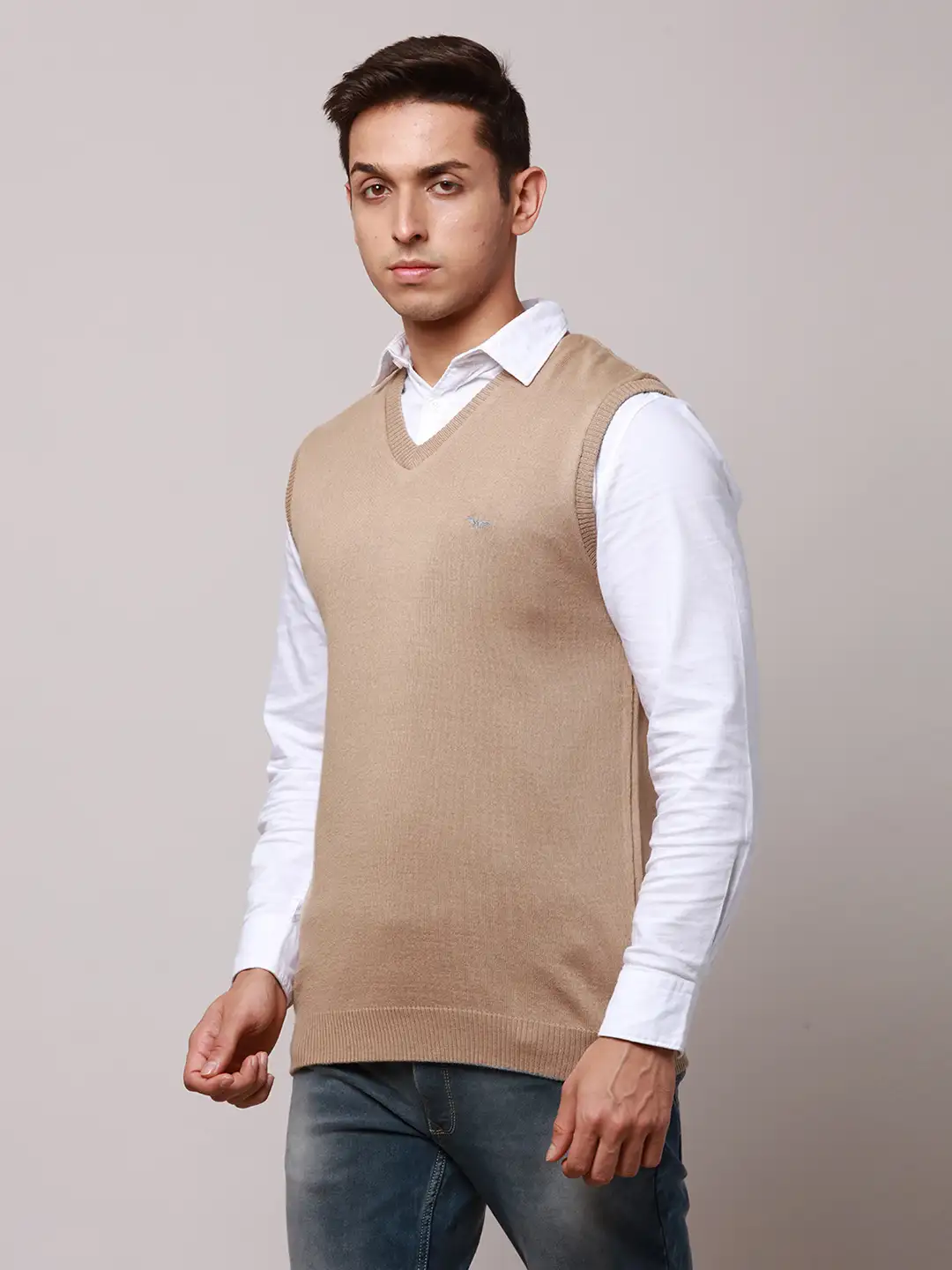 Park Avenue Men Fawn Regular Fit Solid Cotton Pullovers - Image 3