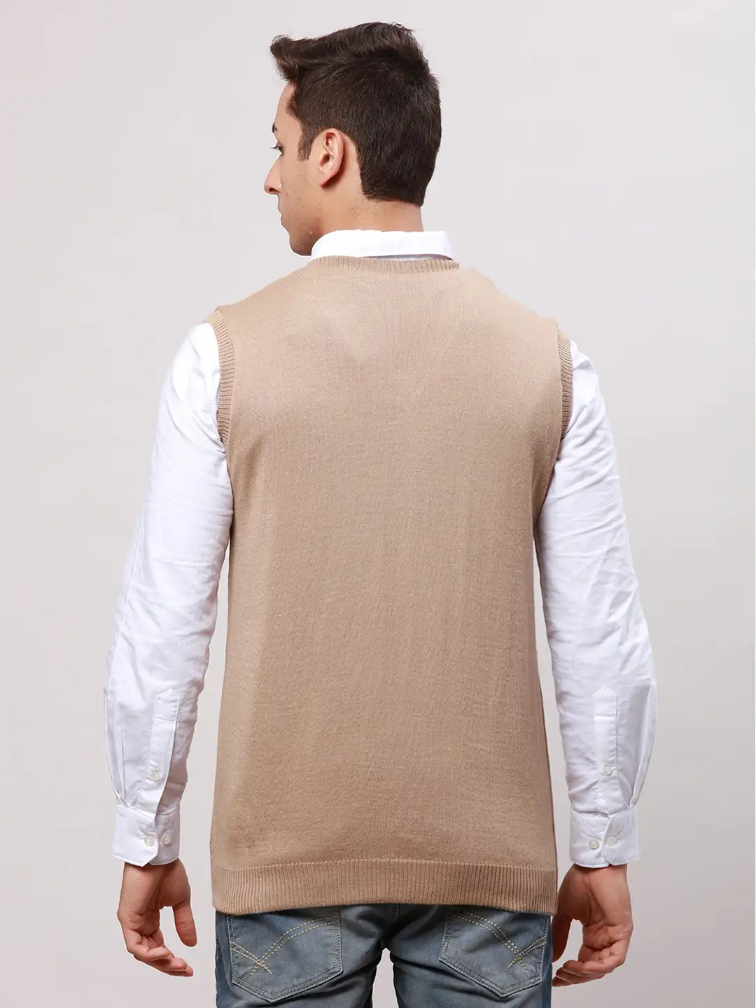 Park Avenue Men Fawn Regular Fit Solid Cotton Pullovers - Image 4