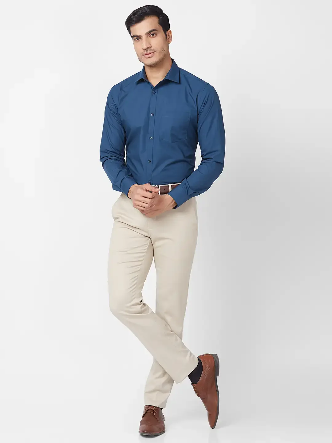 Park Avenue Men Fawn Stripe Neo Fit Polyester Blend Trouser - Image 5