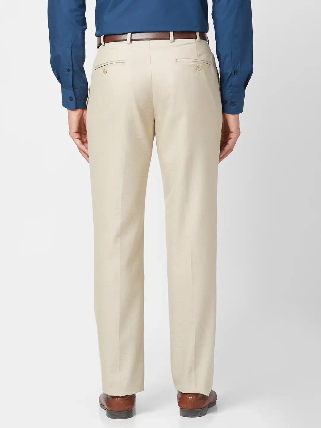 Park Avenue Men Fawn Structure Smart Fit Polyester Blend Trouser - Image 4