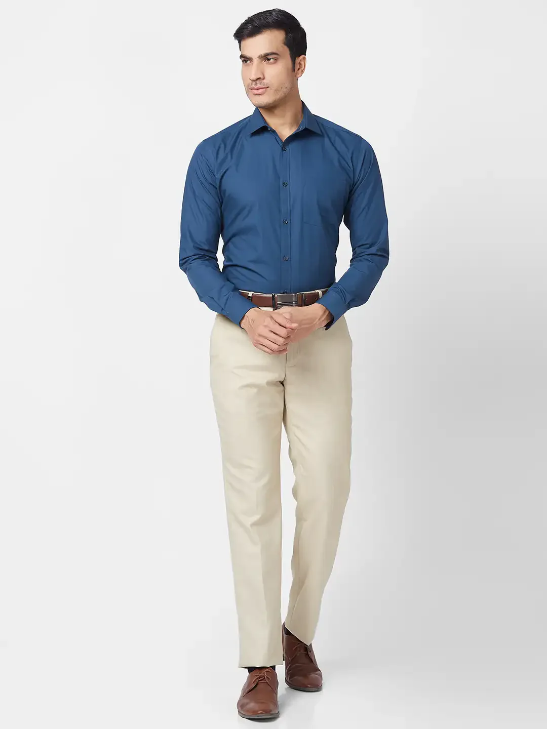 Park Avenue Men Fawn Structure Smart Fit Polyester Blend Trouser - Image 5