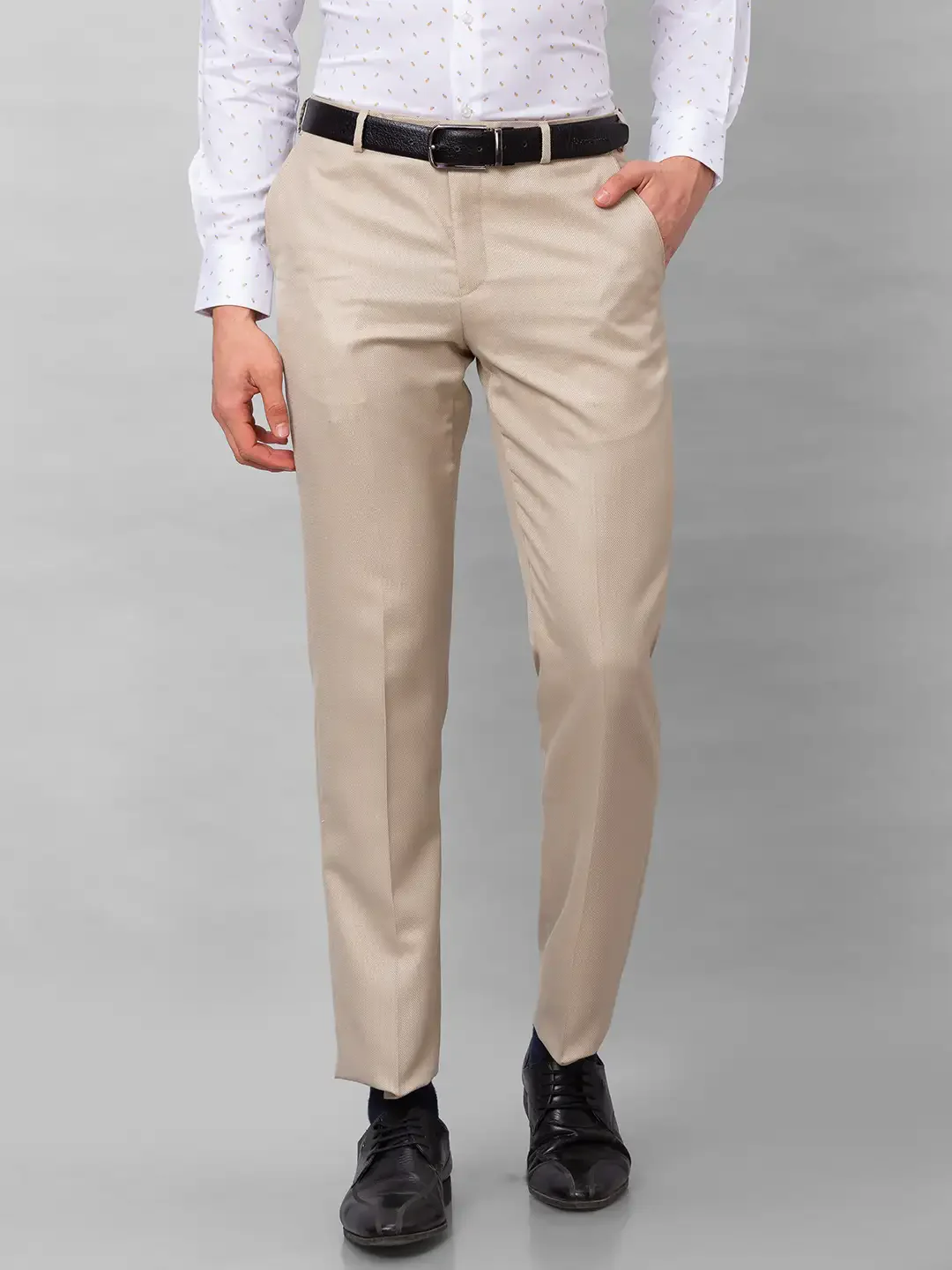 Park Avenue Men Fawn Structure Smart Fit Polyester Blend Trousers