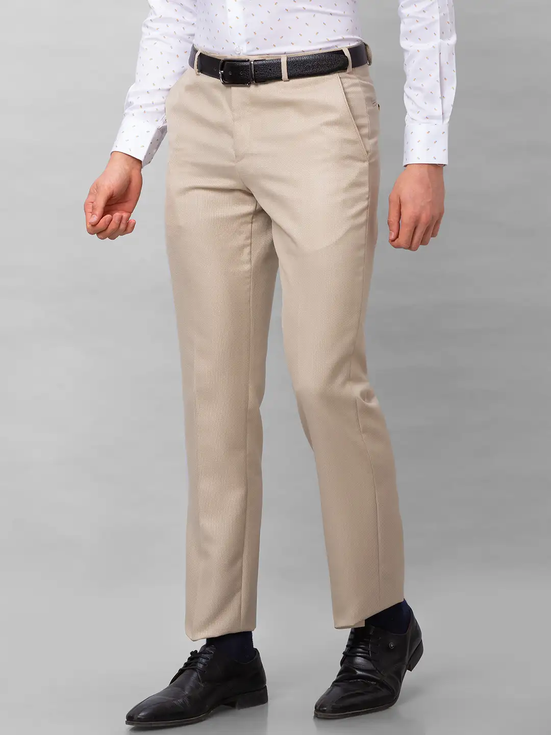 Park Avenue Men Fawn Structure Smart Fit Polyester Blend Trousers - Image 3