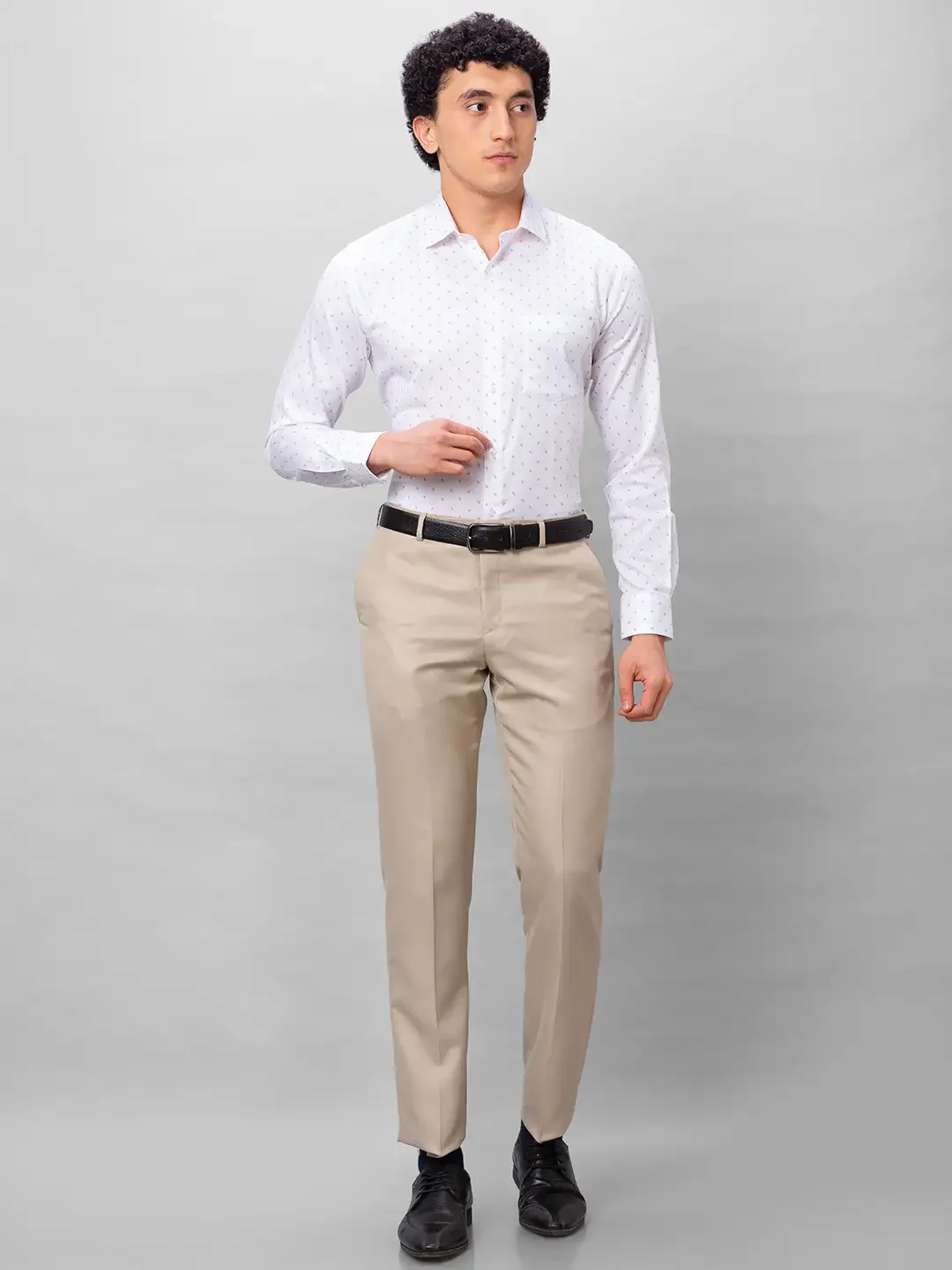 Park Avenue Men Fawn Structure Smart Fit Polyester Blend Trousers - Image 5
