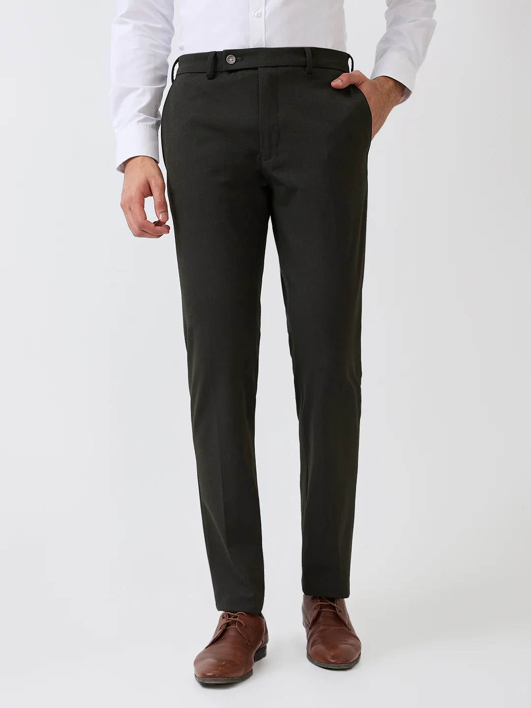Park Avenue Men Green Birds Eye Slim Fit Polyester Blend Trouser