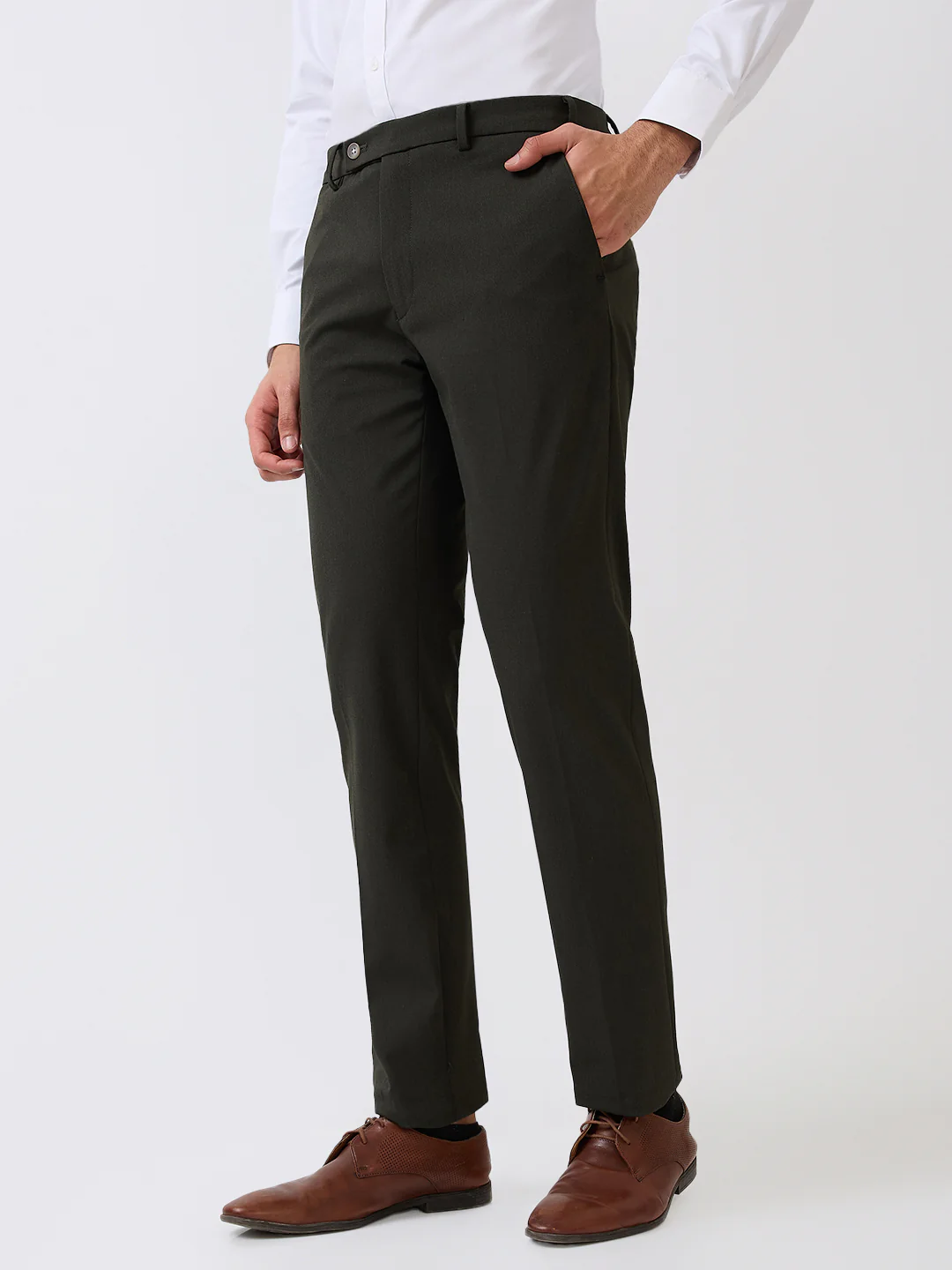 Park Avenue Men Green Birds Eye Slim Fit Polyester Blend Trouser - Image 2