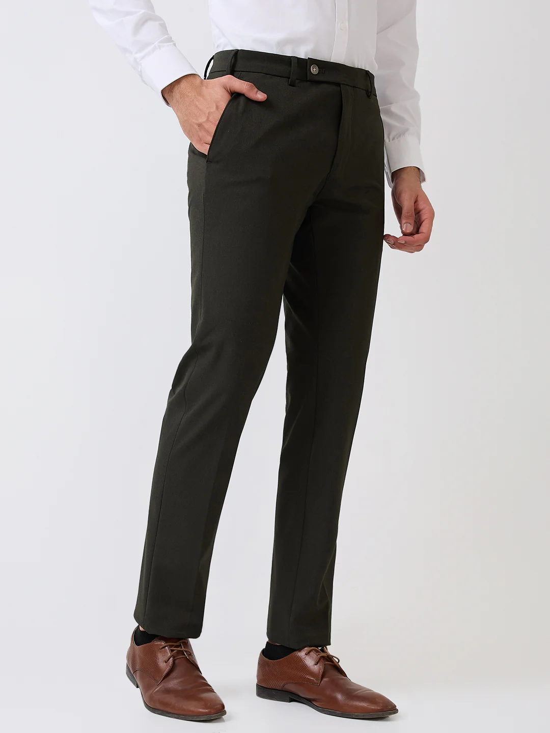 Park Avenue Men Green Birds Eye Slim Fit Polyester Blend Trouser - Image 3