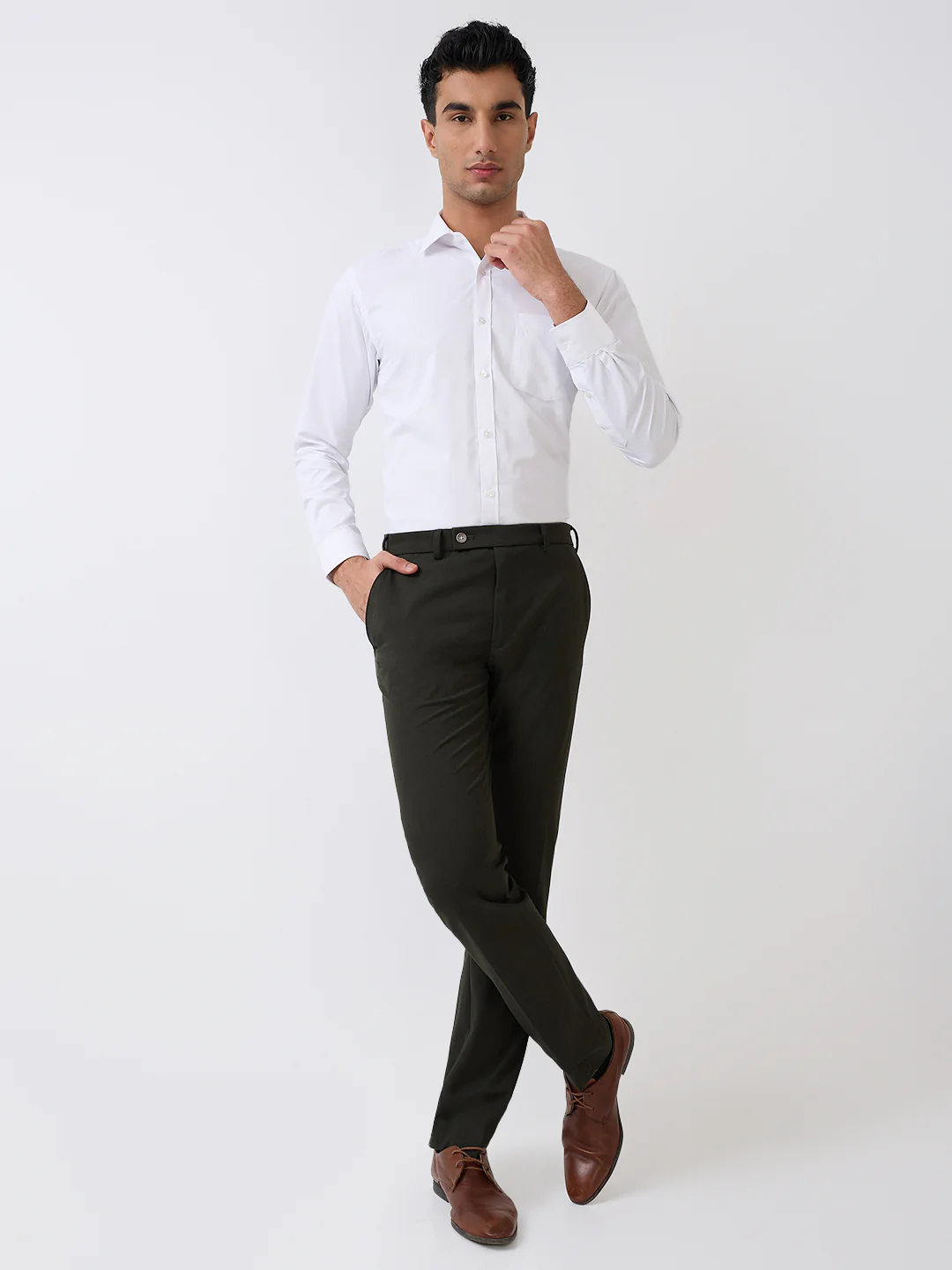 Park Avenue Men Green Birds Eye Slim Fit Polyester Blend Trouser - Image 5