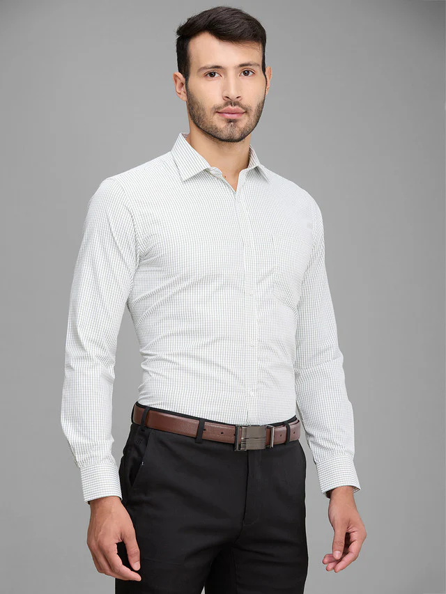 Park Avenue Men White Checkered Slim Fit Polyester Blend Formal Shirt - Image 2