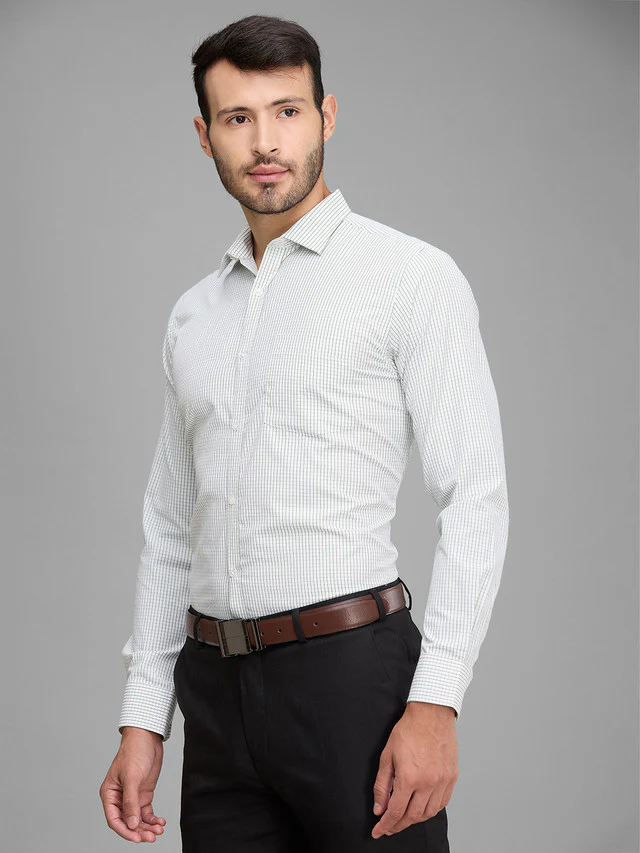 Park Avenue Men White Checkered Slim Fit Polyester Blend Formal Shirt - Image 3
