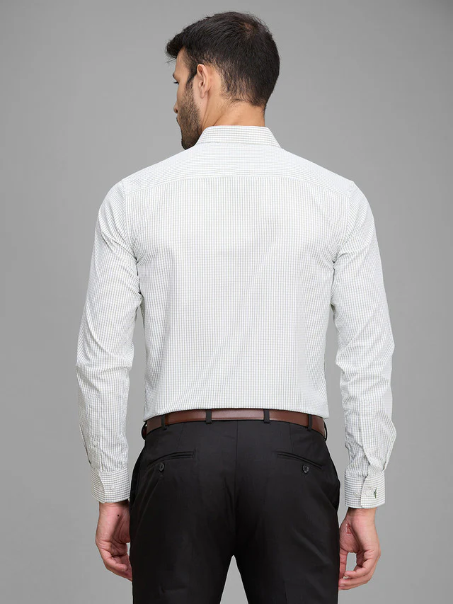 Park Avenue Men White Checkered Slim Fit Polyester Blend Formal Shirt - Image 4