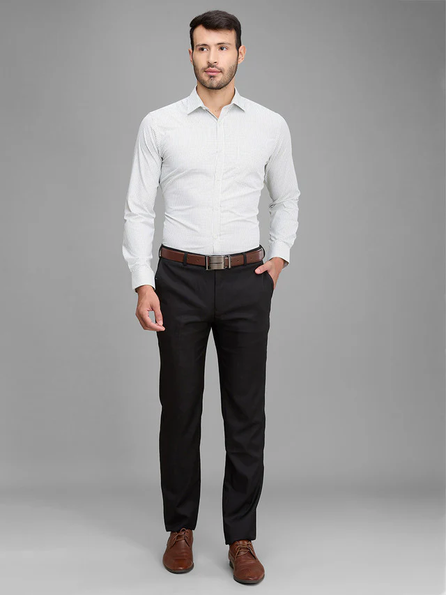 Park Avenue Men White Checkered Slim Fit Polyester Blend Formal Shirt - Image 5