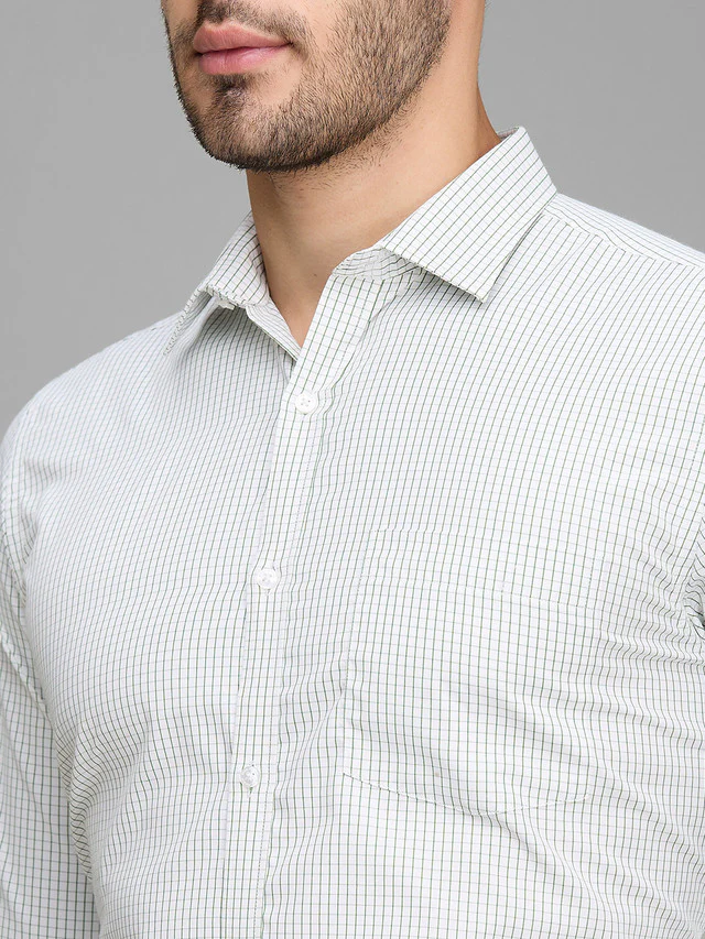 Park Avenue Men White Checkered Slim Fit Polyester Blend Formal Shirt - Image 6