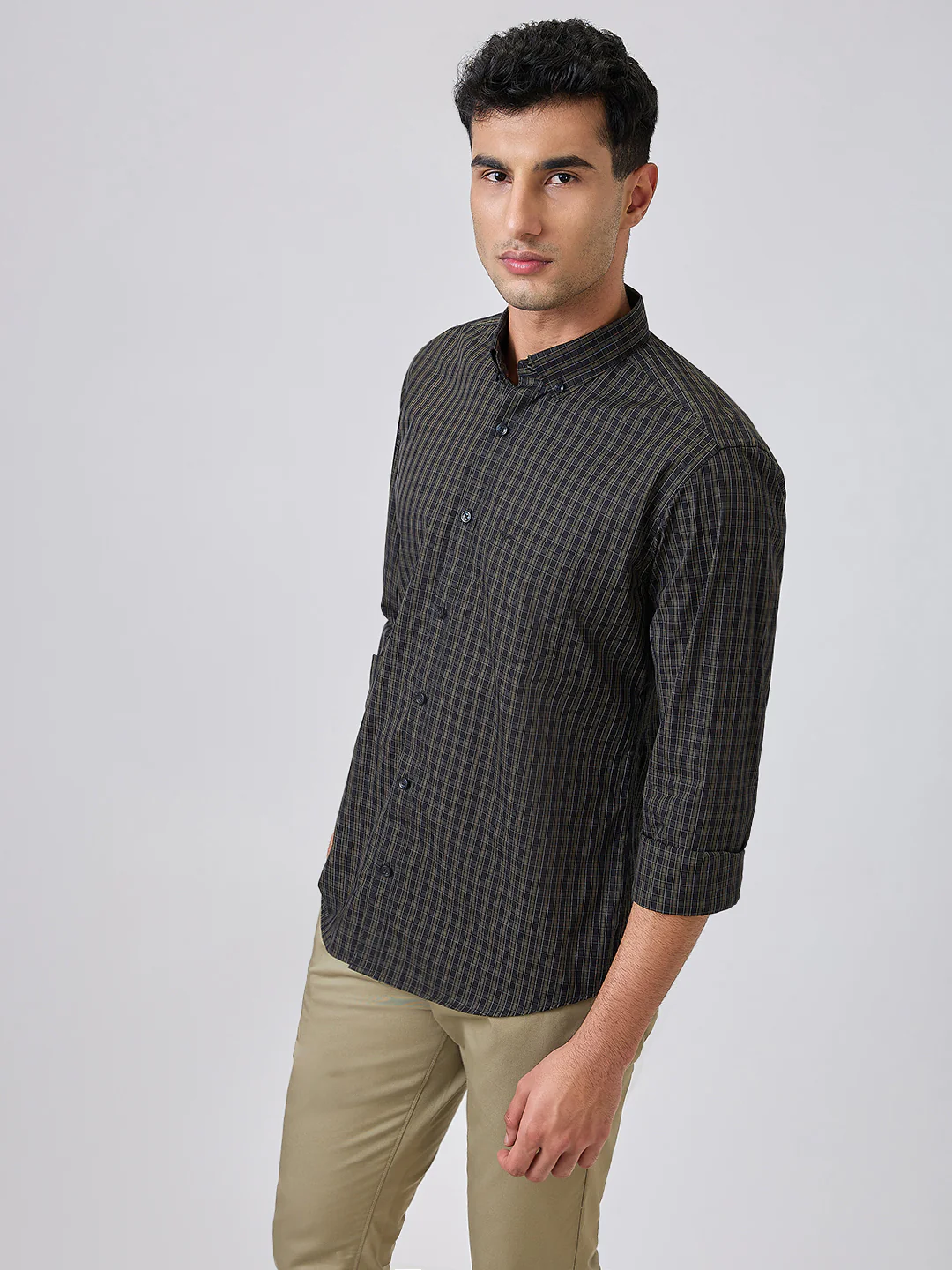 Park Avenue Men Green Checks Slim Fit Cotton Blend Shirt - Image 2