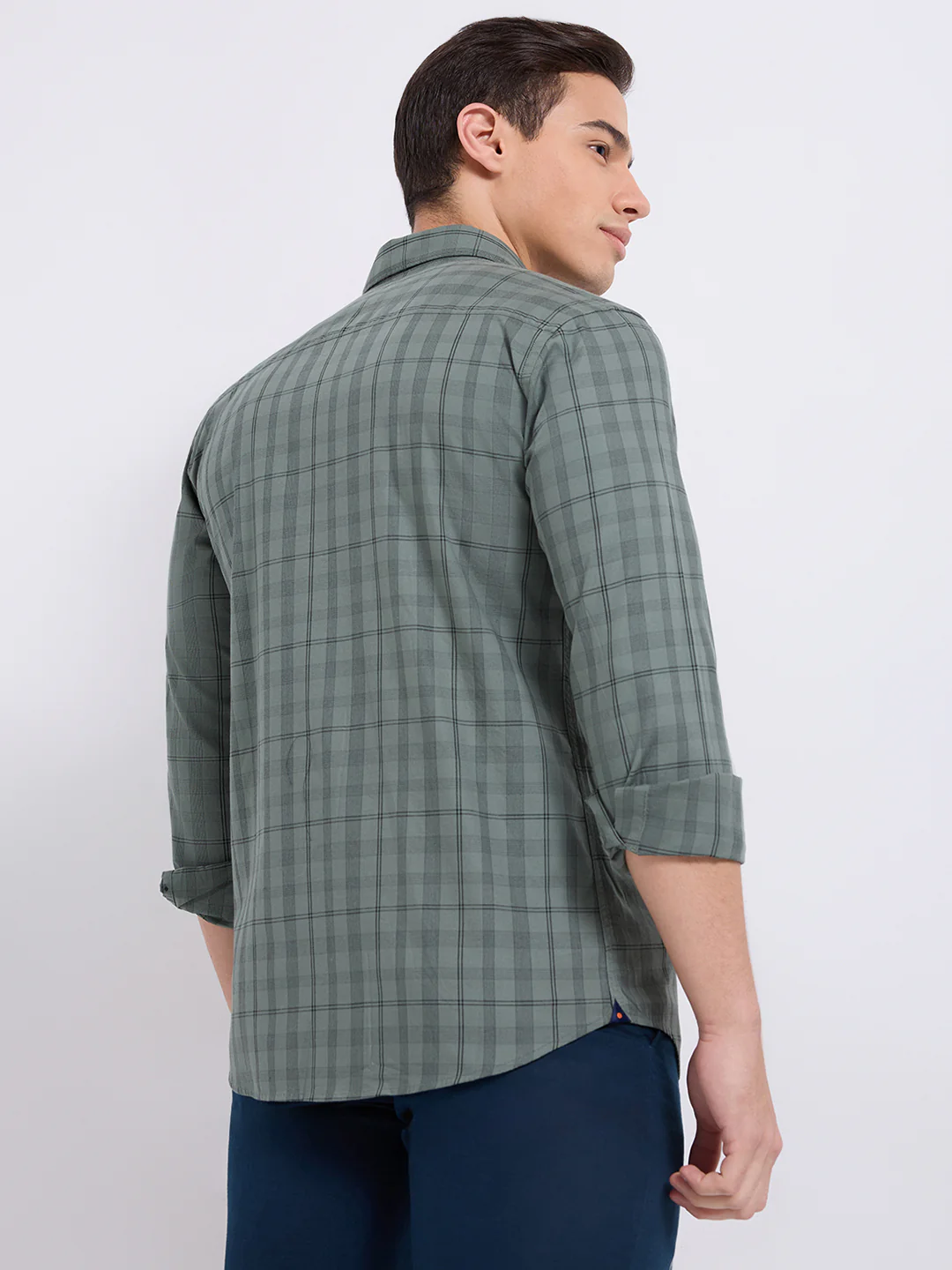 Park Avenue Men Green Checks Slim Fit Cotton Casual Shirt - Image 4