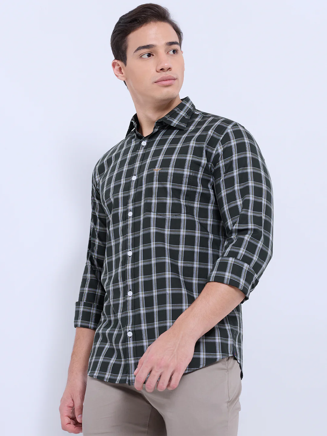 Park Avenue Men Green Checks Slim Fit Cotton Casual Shirt - Image 3