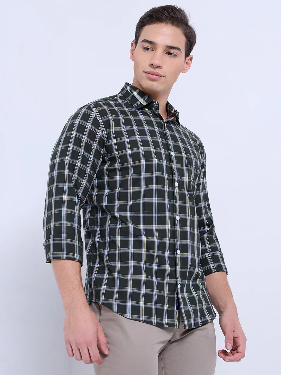 Park Avenue Men Green Checks Slim Fit Cotton Casual Shirt - Image 4