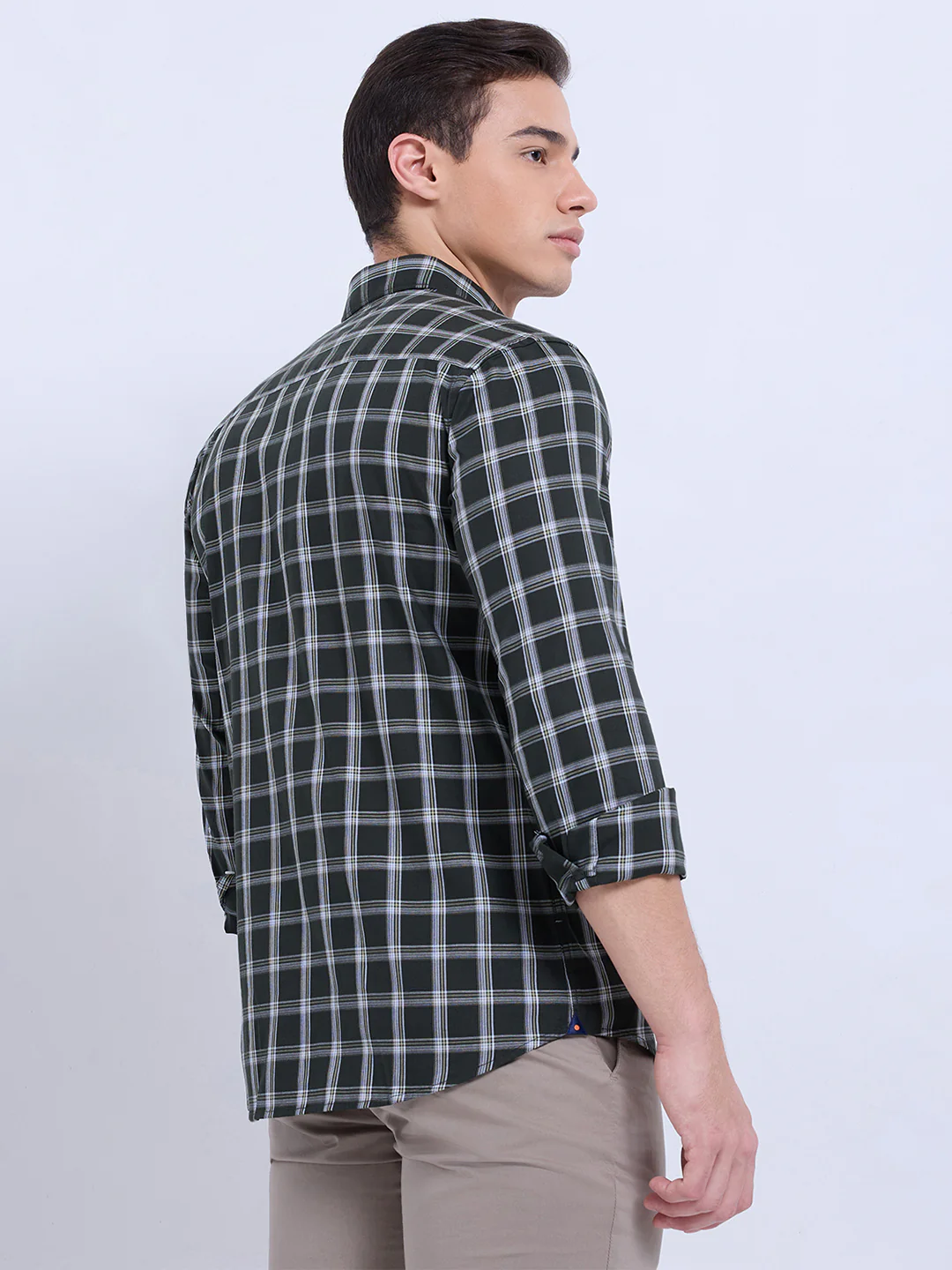 Park Avenue Men Green Checks Slim Fit Cotton Casual Shirt - Image 5
