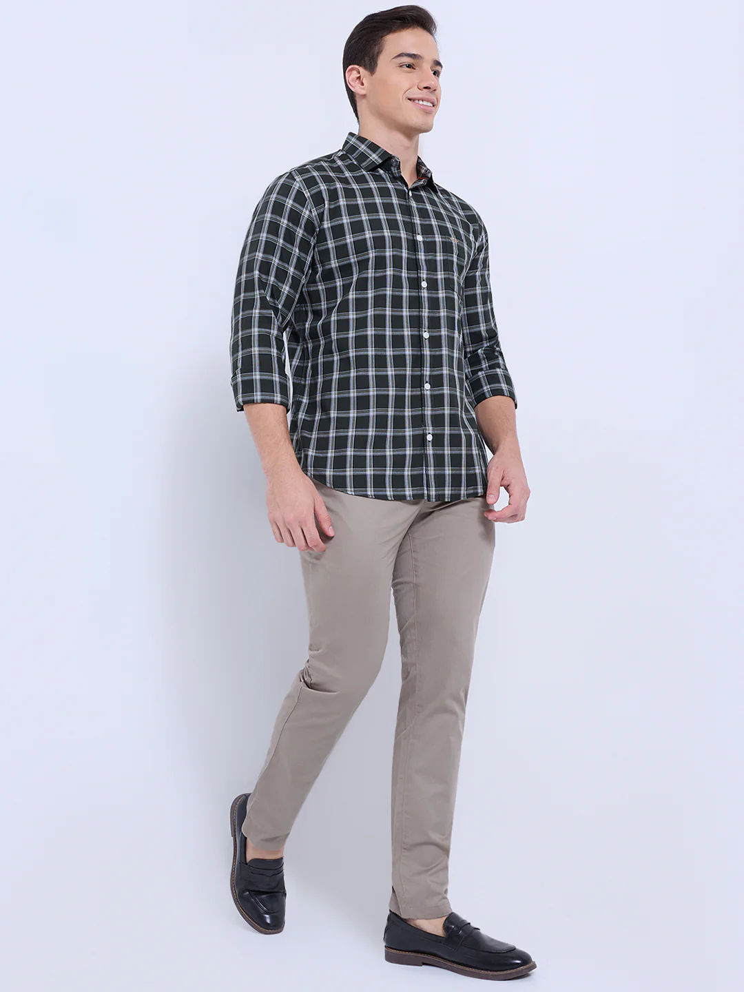 Park Avenue Men Green Checks Slim Fit Cotton Casual Shirt - Image 6