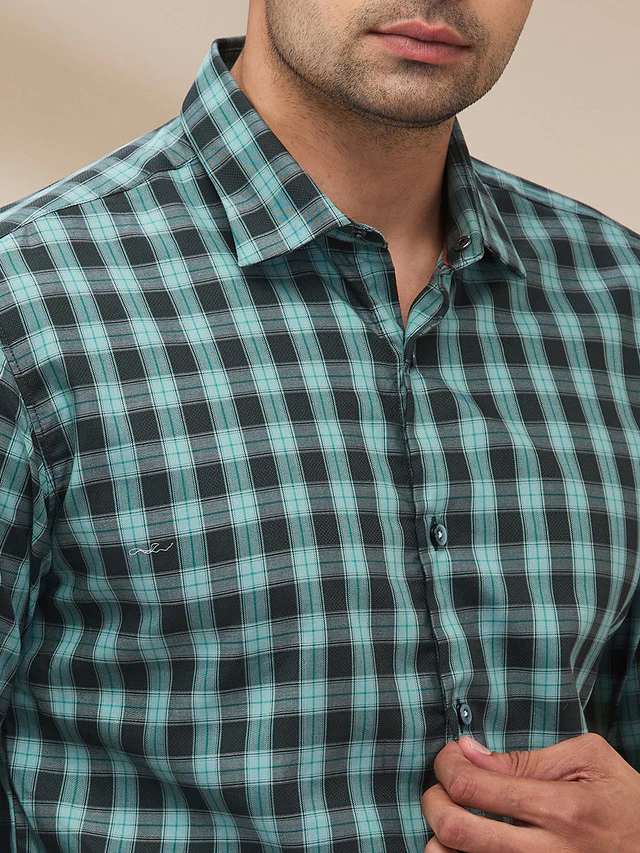 Park Avenue Men Green Checks Slim Fit Cotton Casual Shirt - Image 5