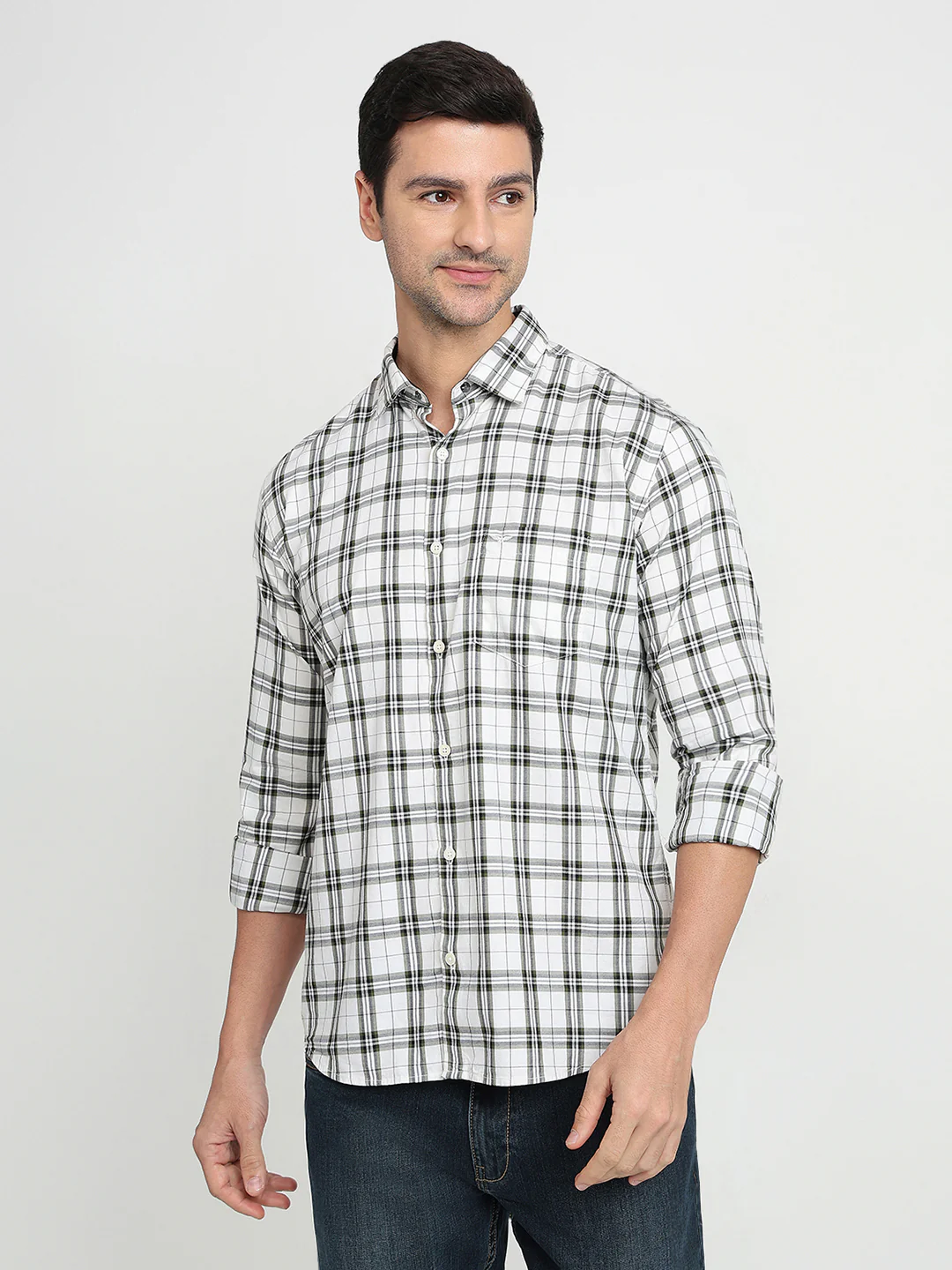 Park Avenue Men Green Checks Slim Fit Cotton Full Sleeve Casual Shirt