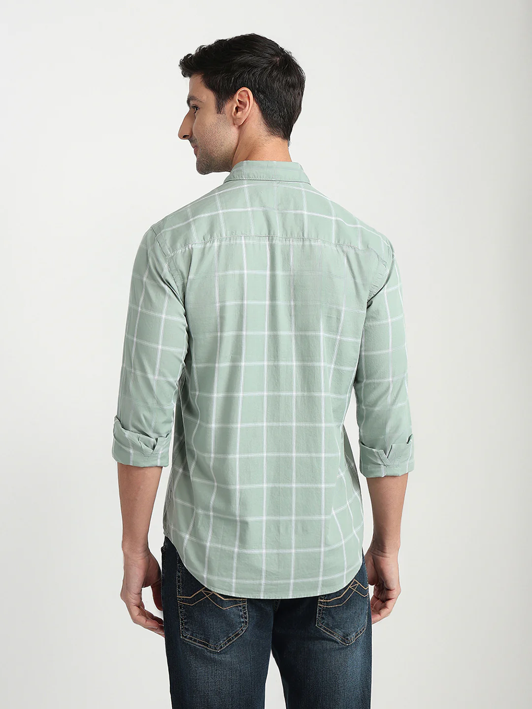 Park Avenue Men Green Checks Slim Fit Cotton Full Sleeve Casual Shirt - Image 4
