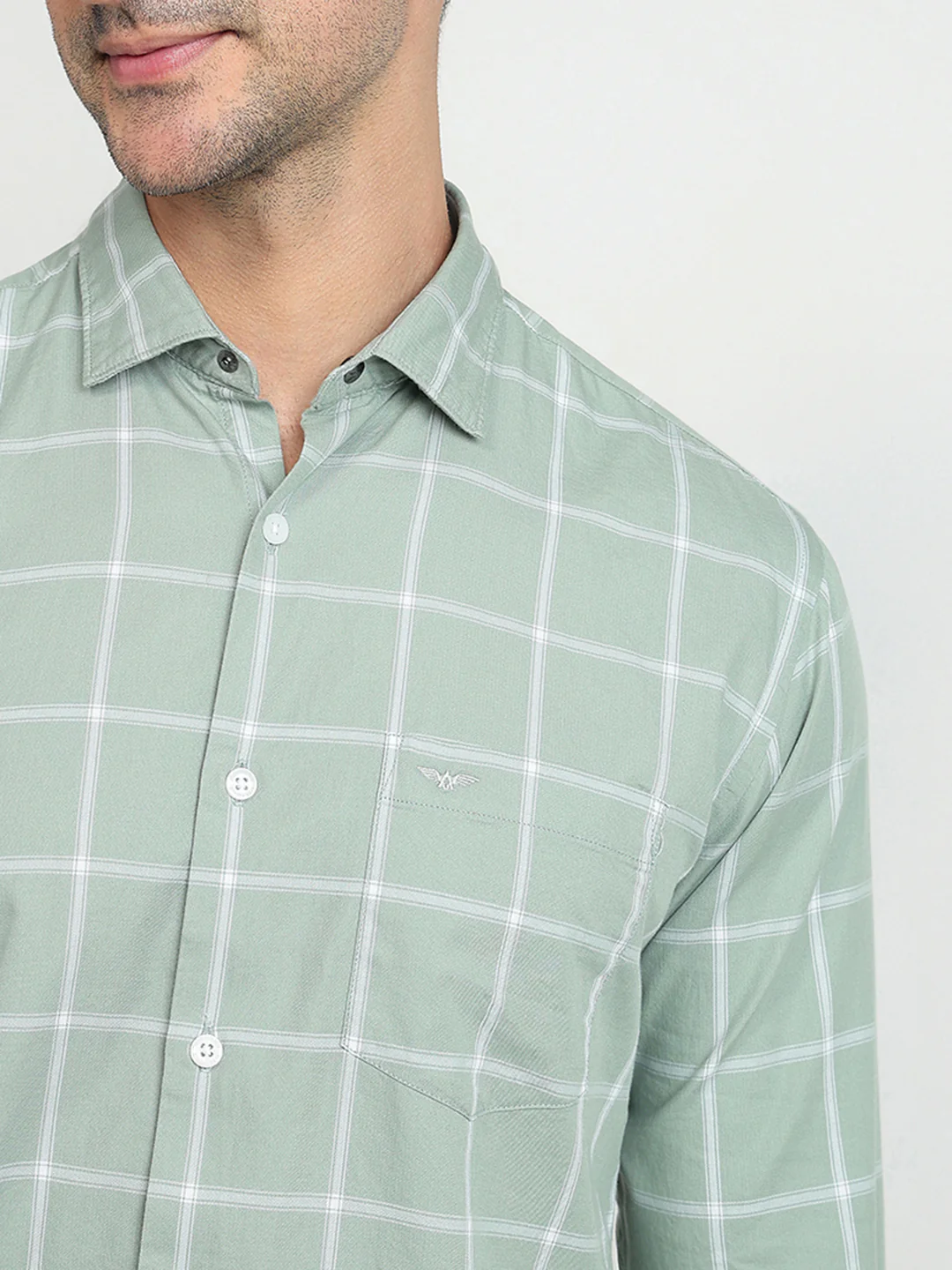 Park Avenue Men Green Checks Slim Fit Cotton Full Sleeve Casual Shirt - Image 6