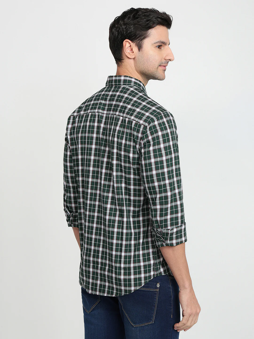 Park Avenue Men Green Checks Slim Fit Cotton Full Sleeve Casual Shirt - Image 4