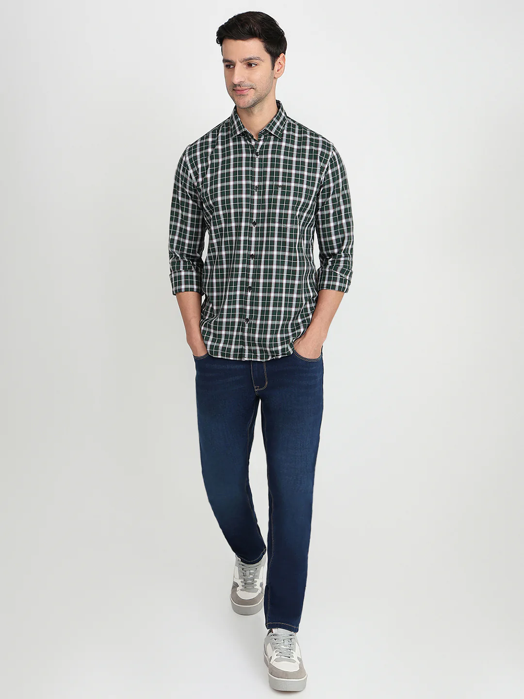 Park Avenue Men Green Checks Slim Fit Cotton Full Sleeve Casual Shirt - Image 5