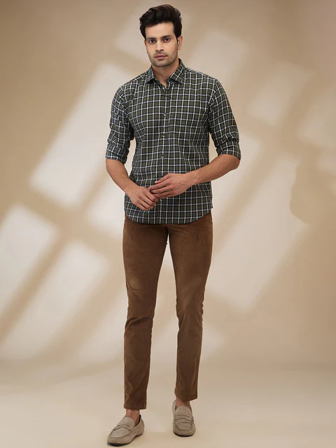 Park Avenue Men Green Checks Slim Fit Cotton Shirt - Image 2